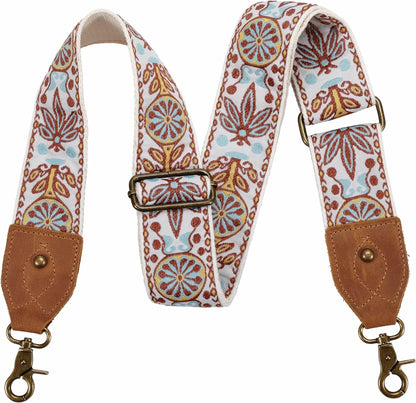 Purse Strap, 2"Cowhide Head Wide Shoulder Strap Adjustable Replacement,Retro Jacquard Embroidery Multi-Pattern Crossbody Bag Straps for Handbag,Crossbody Bags,Shoulder Bags(White Woven)