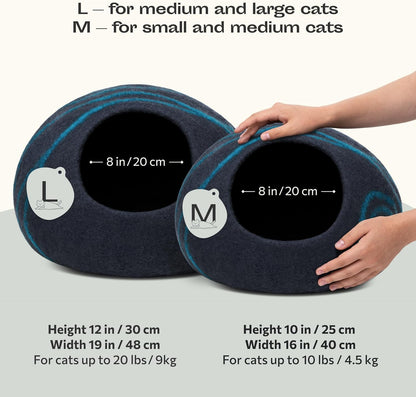 Premium Cat Bed Cave (Large) - Eco Friendly 100% Merino Wool Beds for Cats and Kittens