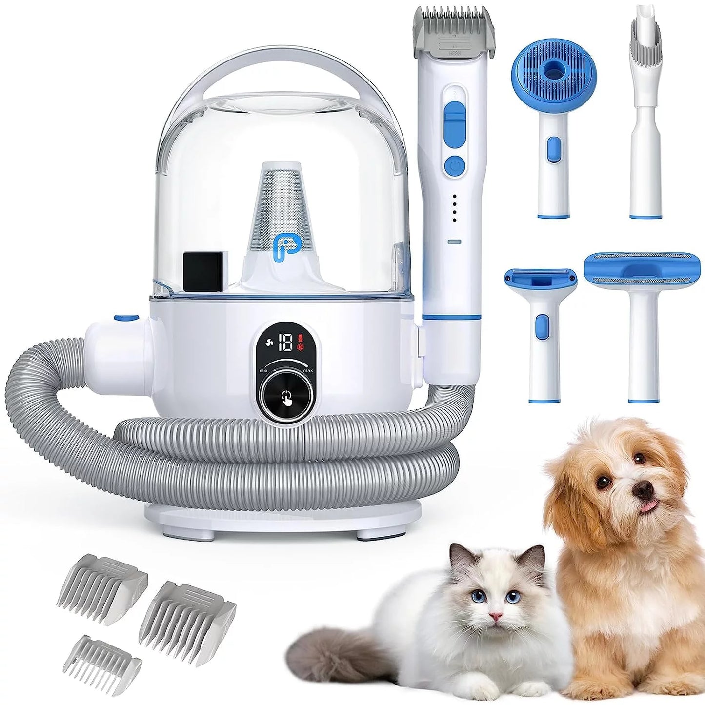 Pet Grooming Vacuum Kit, 5 In-1 Pet Grooming Vacuum Suction 99% Pet Hair for Dogs Cats, 3L Large Capacity Dust Cup, Quiet Pet Vacuum Groomer for Shedding Pet Hair, Home Cleaning