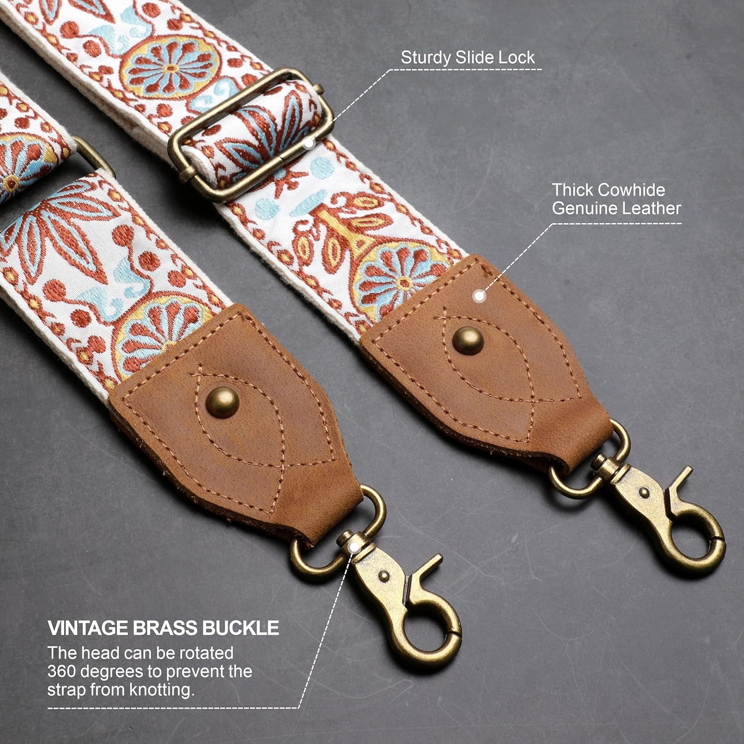 Purse Strap, 2"Cowhide Head Wide Shoulder Strap Adjustable Replacement,Retro Jacquard Embroidery Multi-Pattern Crossbody Bag Straps for Handbag,Crossbody Bags,Shoulder Bags(White Woven)