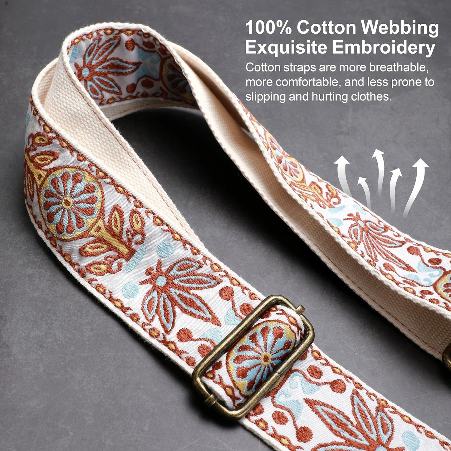 Purse Strap, 2"Cowhide Head Wide Shoulder Strap Adjustable Replacement,Retro Jacquard Embroidery Multi-Pattern Crossbody Bag Straps for Handbag,Crossbody Bags,Shoulder Bags(White Woven)