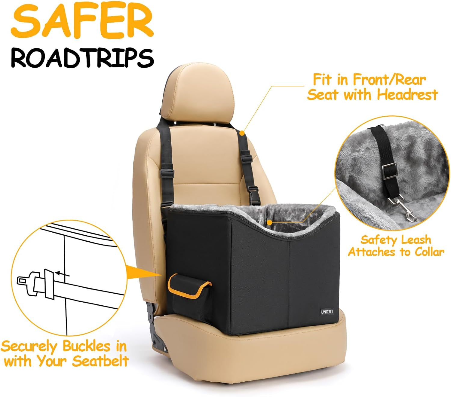 Dog Car Seat for Small Dogs, Elevated Dog Booster Seat Pet Travel Carrier Bed for Car with Adjustable Straps Lookout Pet Car Booster Seat for Small Dogs Cats