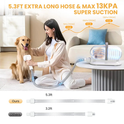 Dog Grooming Kit 13Kpa 2.5L Pet Hair Grooming Vacuum with 5 Pet Grooming Tools Deshedding Brush Comb Clippers Hair Remover Pet Supplies for Dog Cats and Other Animals (Wihte)