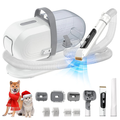 Dog Grooming Kit 13Kpa 2.5L Pet Hair Grooming Vacuum with 5 Pet Grooming Tools Deshedding Brush Comb Clippers Hair Remover Pet Supplies for Dog Cats and Other Animals (Wihte)