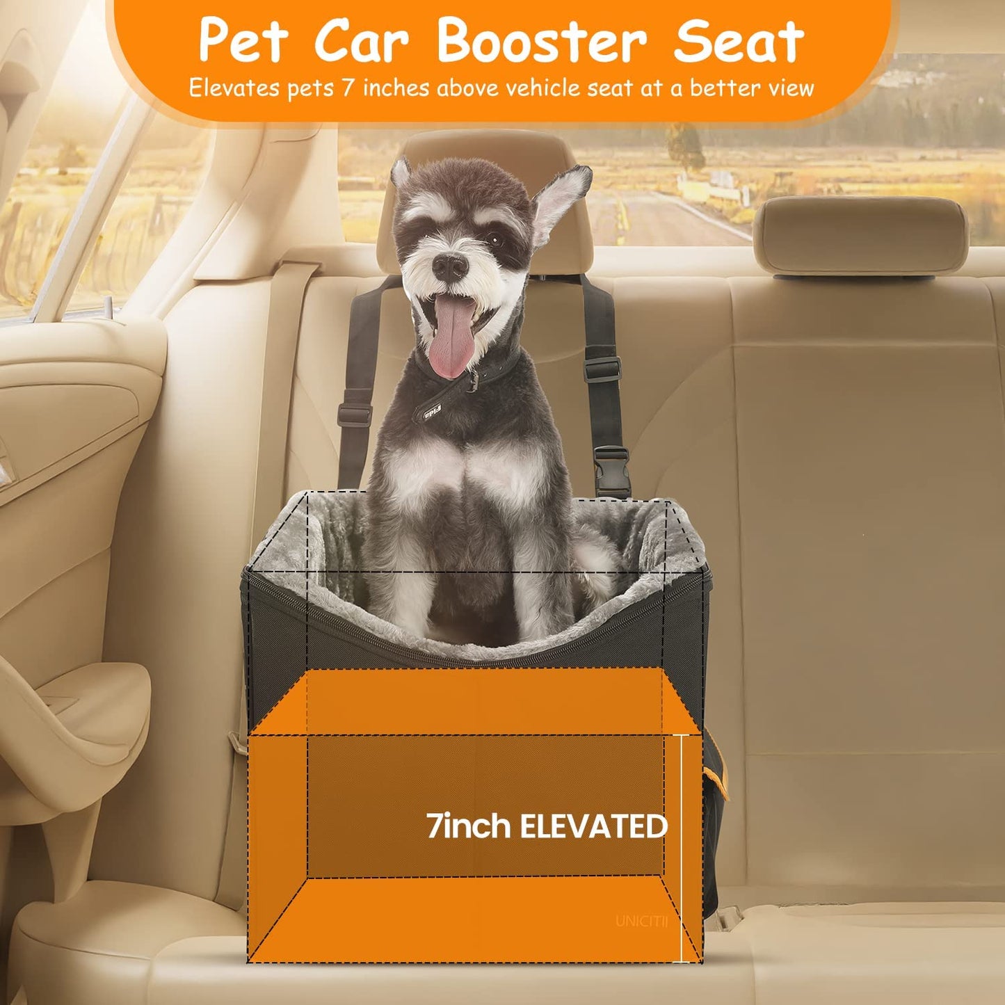 Dog Car Seat for Small Dogs, Elevated Dog Booster Seat Pet Travel Carrier Bed for Car with Adjustable Straps Lookout Pet Car Booster Seat for Small Dogs Cats