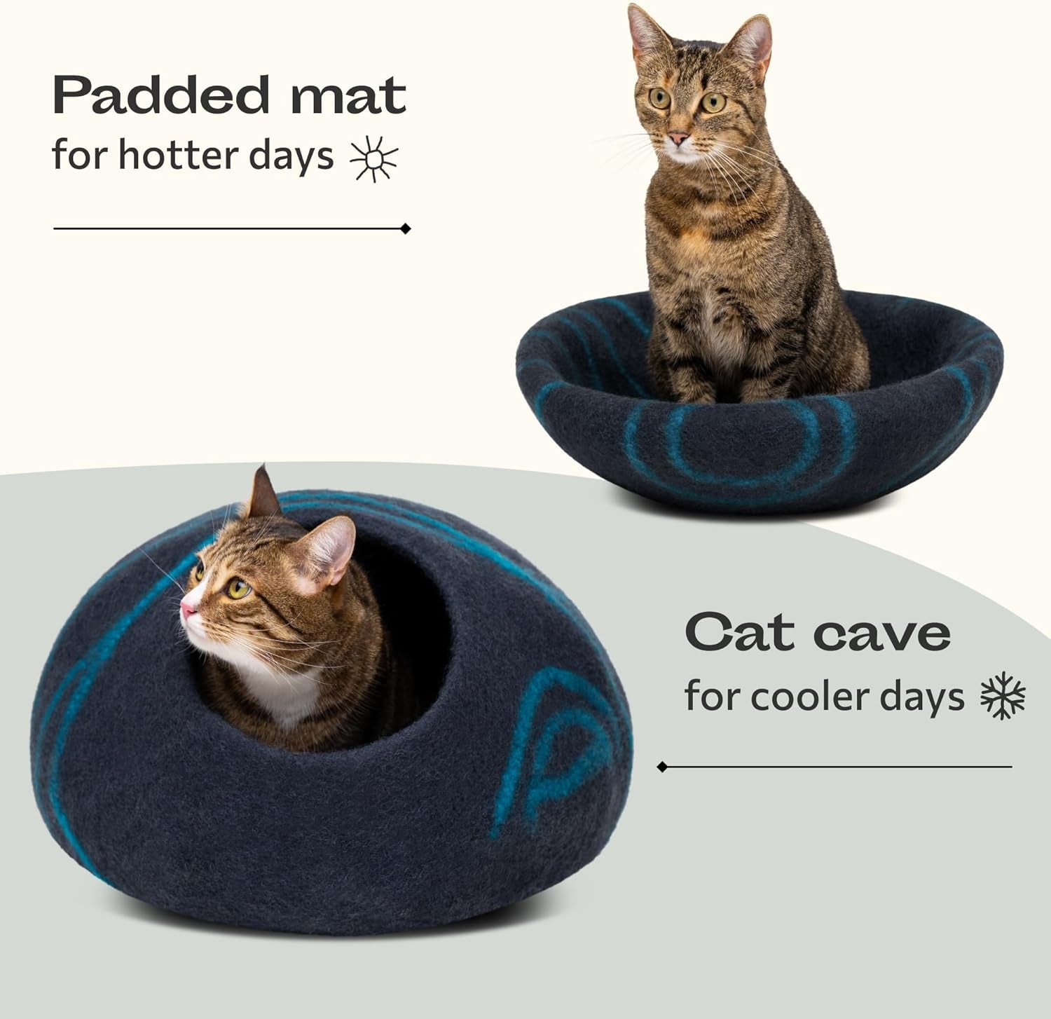 Premium Cat Bed Cave (Large) - Eco Friendly 100% Merino Wool Beds for Cats and Kittens