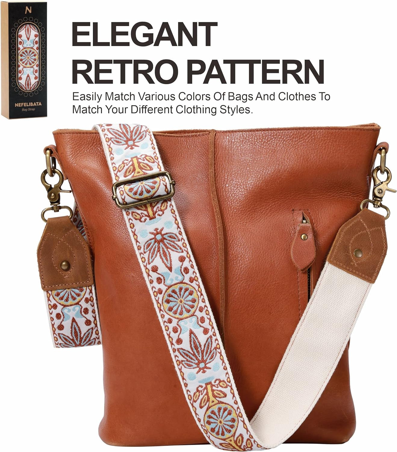 Purse Strap, 2"Cowhide Head Wide Shoulder Strap Adjustable Replacement,Retro Jacquard Embroidery Multi-Pattern Crossbody Bag Straps for Handbag,Crossbody Bags,Shoulder Bags(White Woven)