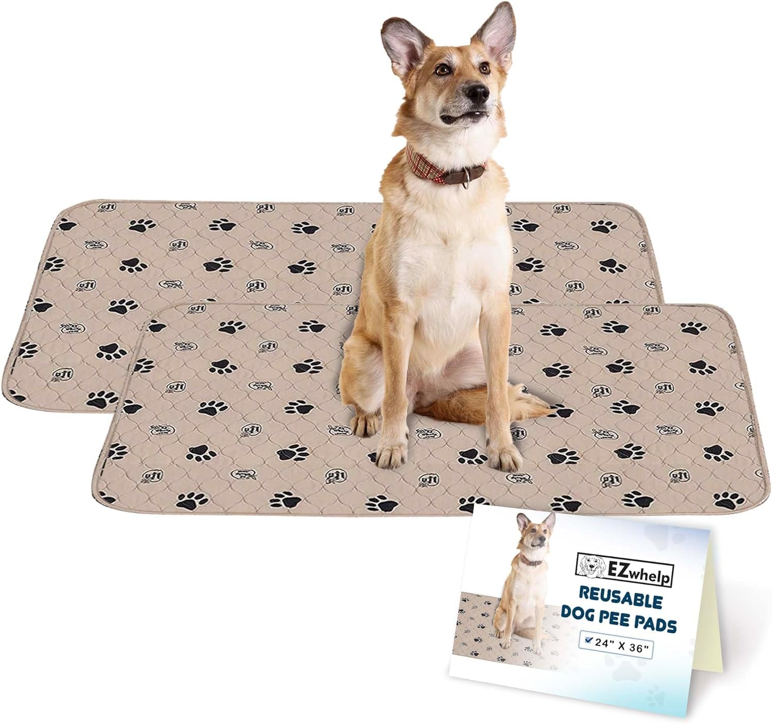 Reusable Dog Pee Pads for Dogs - Waterproof Potty Training Pee Pad - Washable Dog Training Pads W/ Rounded Corners Puppy Pad - Lightweight & Laminated Whelping Pad Dog Mat Pet Supplies - 2 Pk