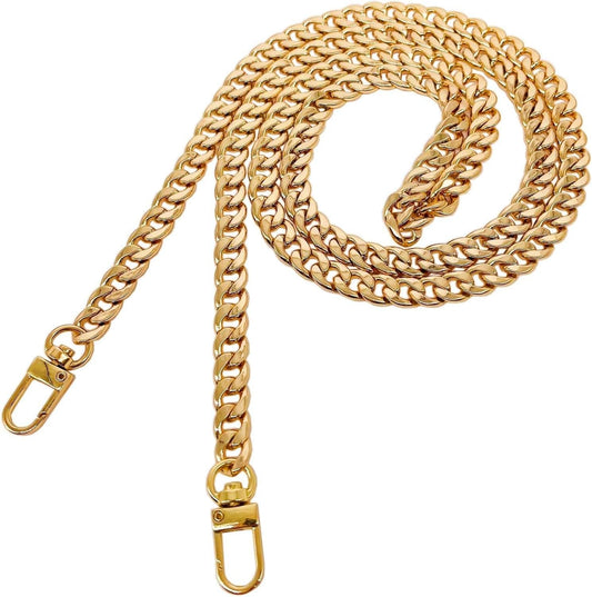 DIY Iron Flat Chain Strap Handbag Chains Purse Chain Straps Shoulder Cross Body Replacement Straps with Metal Buckles (47", Gold)