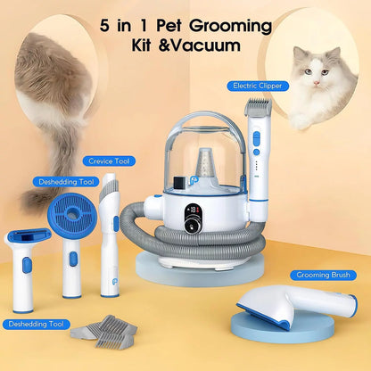 Pet Grooming Vacuum Kit, 5 In-1 Pet Grooming Vacuum Suction 99% Pet Hair for Dogs Cats, 3L Large Capacity Dust Cup, Quiet Pet Vacuum Groomer for Shedding Pet Hair, Home Cleaning