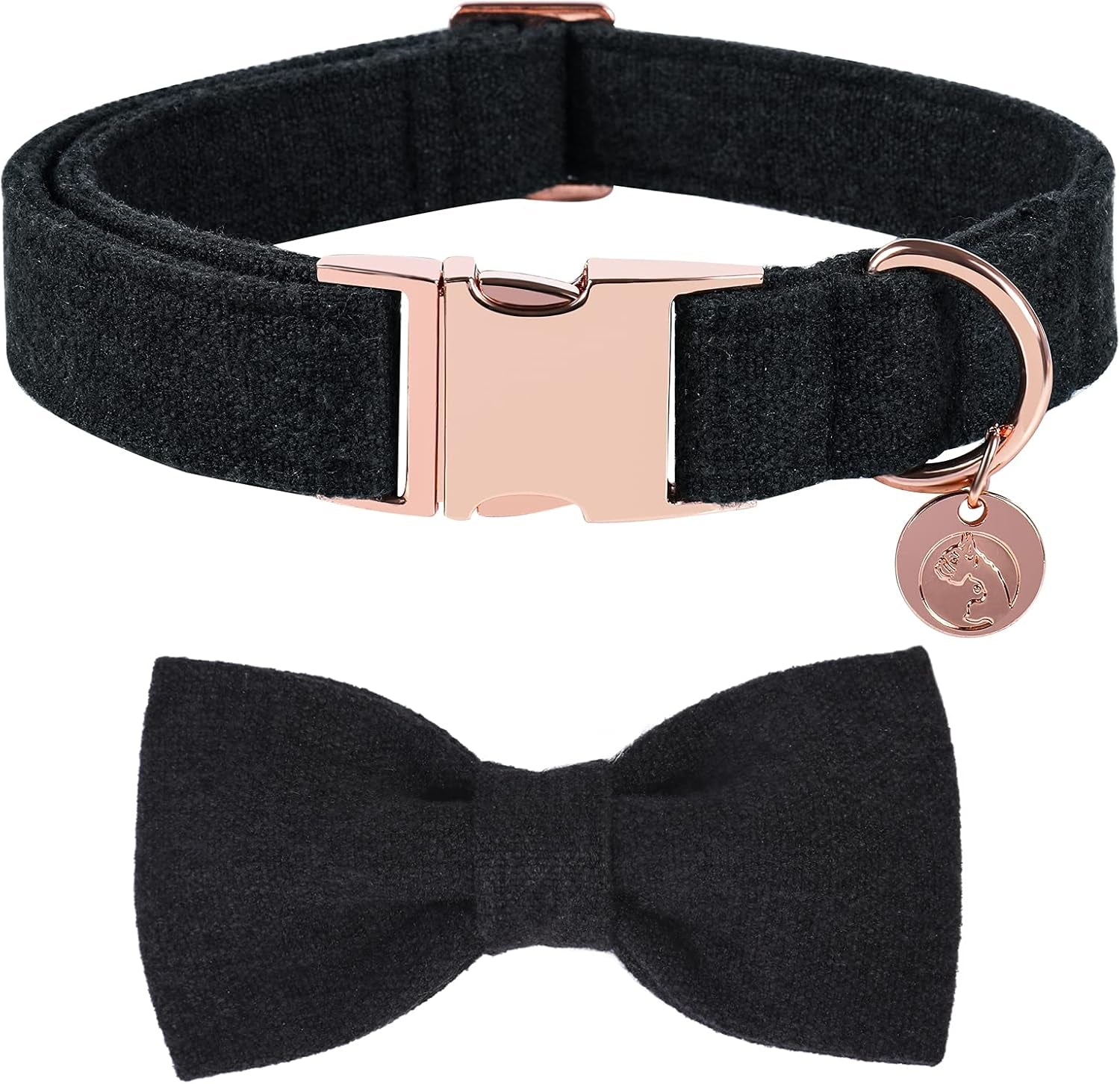 Hemp Cotton Dog Collar with Bow, Black Pet Collar Durable Adjustable Puppy Collar for Small Medium Large Dogs