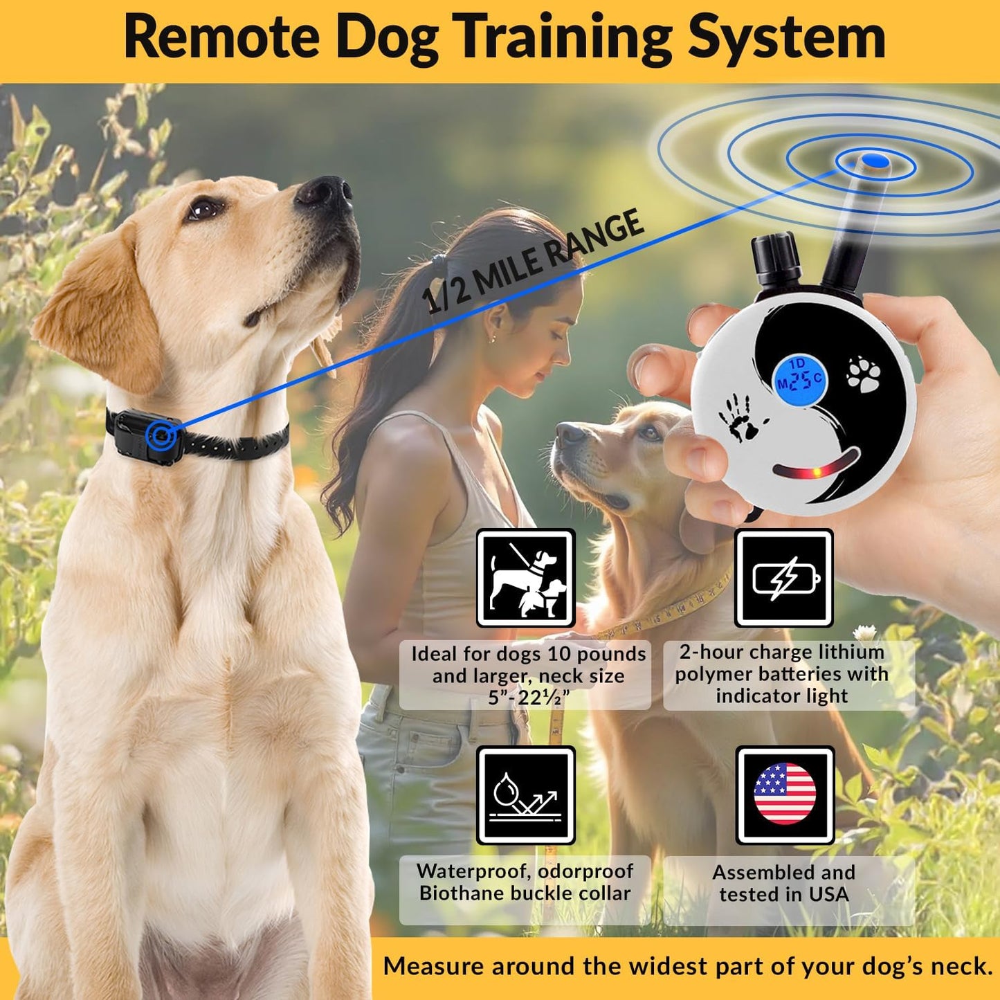 E-Collar Humane Dog Training Collar with Remote, 100 Safe Tapping Stimulation Levels, Night Light, Waterproof, Rechargeable, 1/2 Mile 1 Small-Medium Dog, Zen